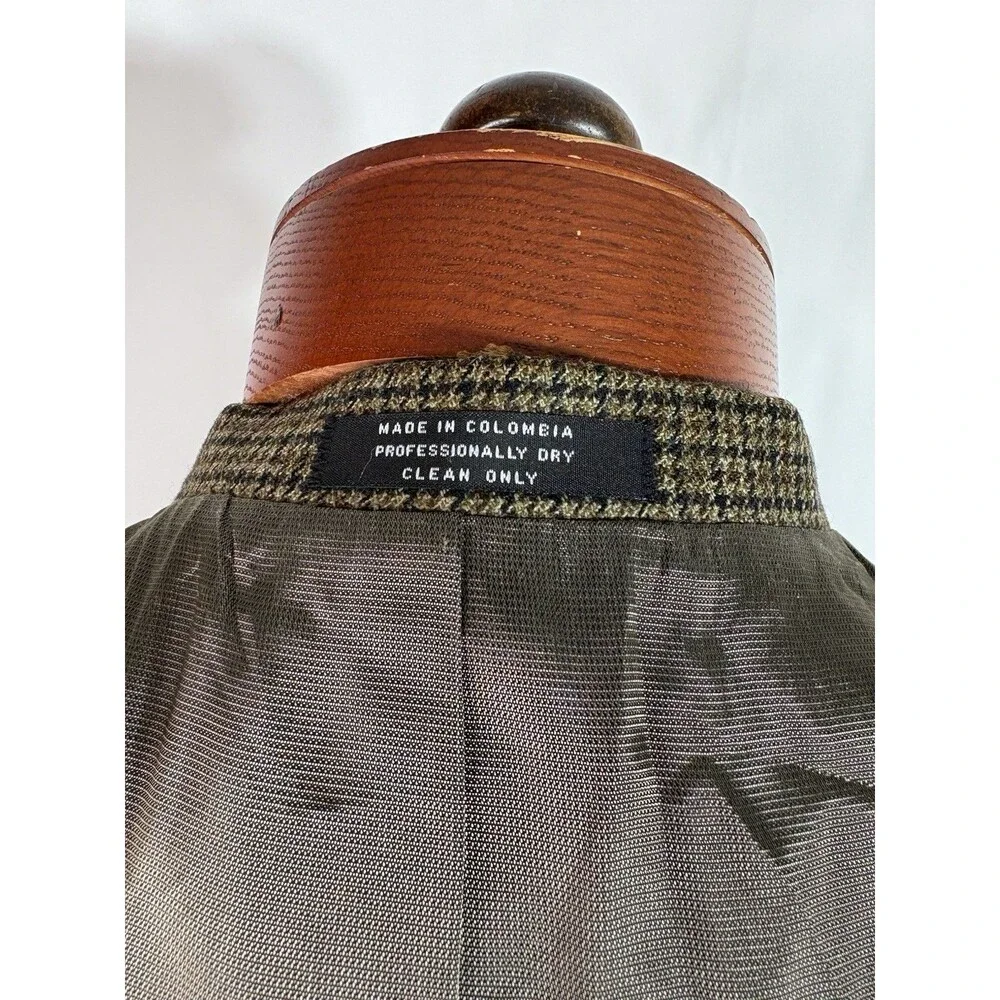 Vtg Oscar De La Renta Blazer Coat Mens 42R Olive Green Plaid Cashmere Wool Blend